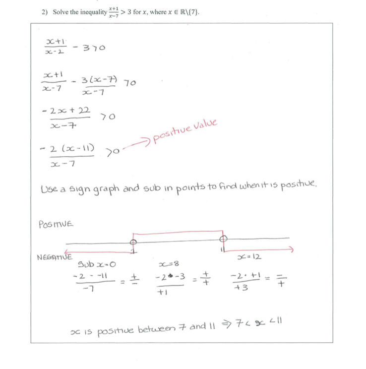 Comparative judgement solution 1 Two student worked solutions to the same inequality problem, compared side by side to demonstrate comparative judgement in mathematics