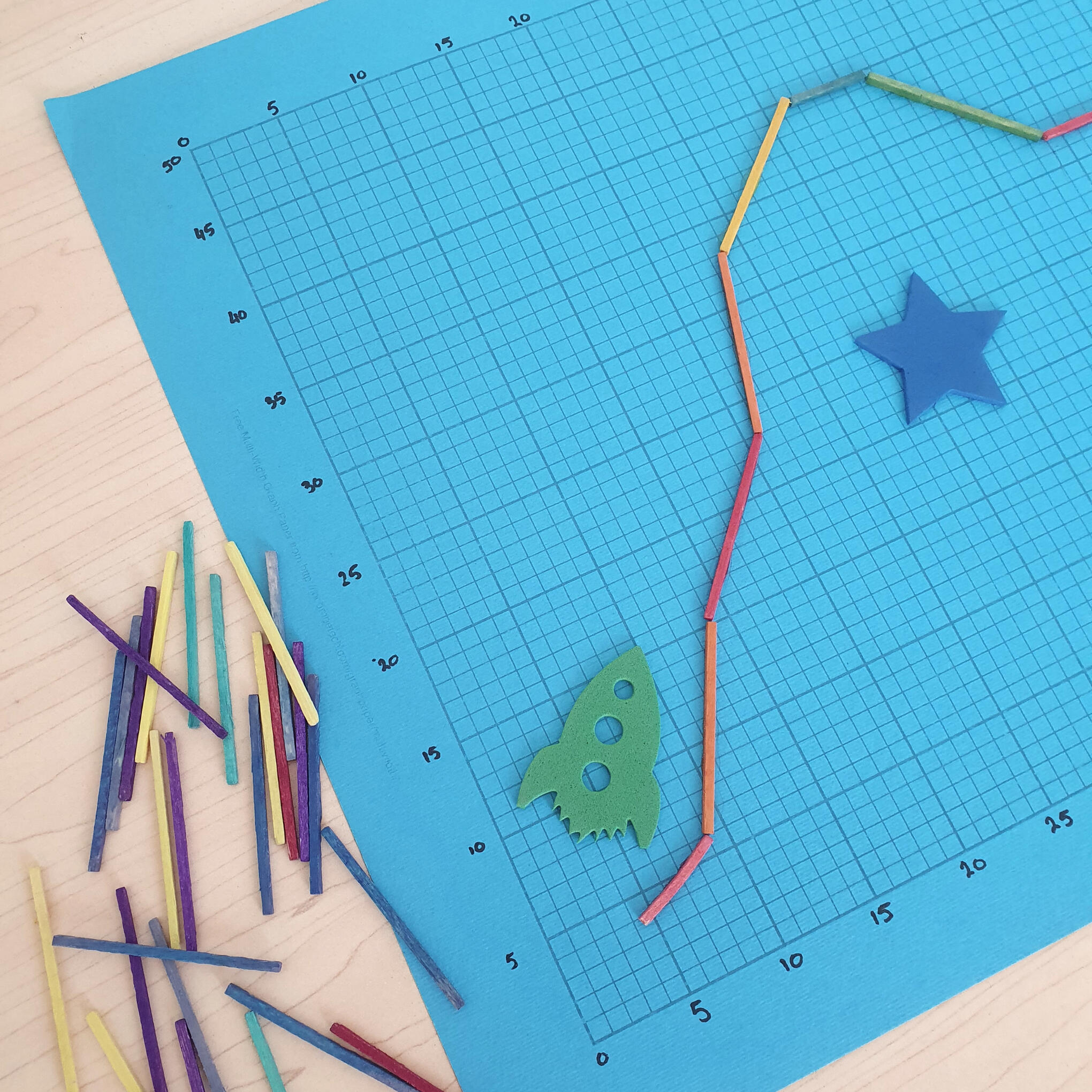 Matchstick roller coaster design on grid paper, used to explore gradients and the derivative